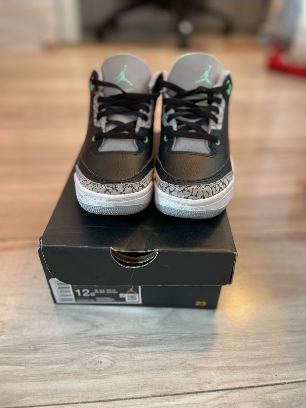 Jordan 3s Kids' Black & Gray Low-Top Sneakers with Mint Jumpman
